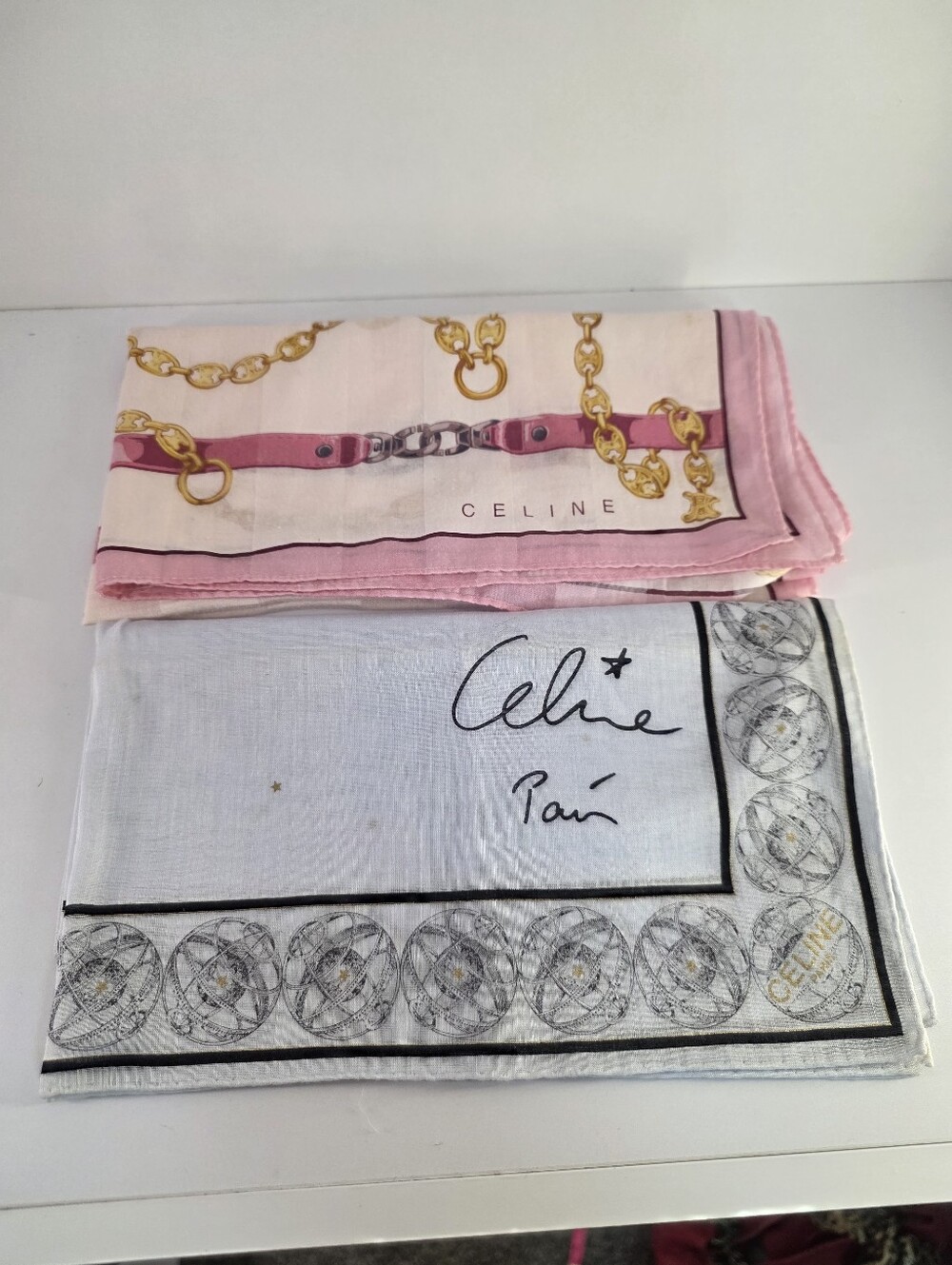 Celine 2-piece Set Of Preloved Small Scarves/handkerchiefs